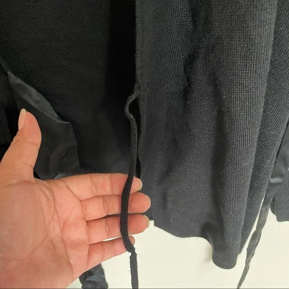 Adrianna Papell Navy/ Black ribbon tie wrap wool blend sweater L - Picture 5 of 6